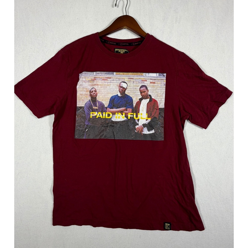 Kryptic Paid In Full Movie Graphic T-Shirt Mens Large Maroon Cotton Short Sleeve